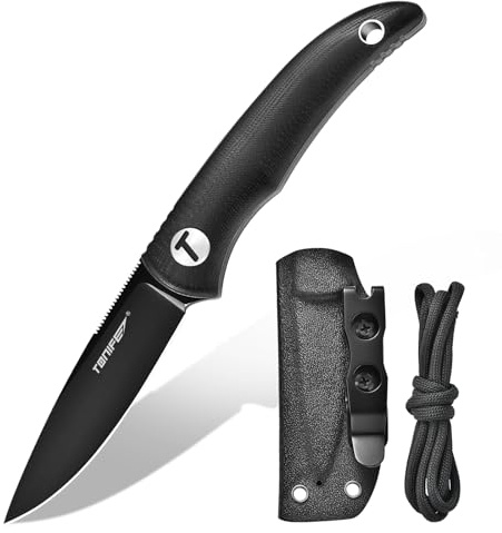 TONIFE Nova Fast bladkniv med justerbart Kydex-fodral och fallskärmslina, 6,8 cm hel bladhalskniv för jakt, fiske, camping och överlevnad