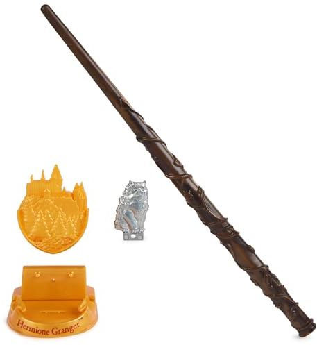 Wizarding World Harry Potter, 12-inch Magical Collector Hermione Granger Wand with Stand & Die-cast Icon, Magical Creatures, Accessory for Costumes