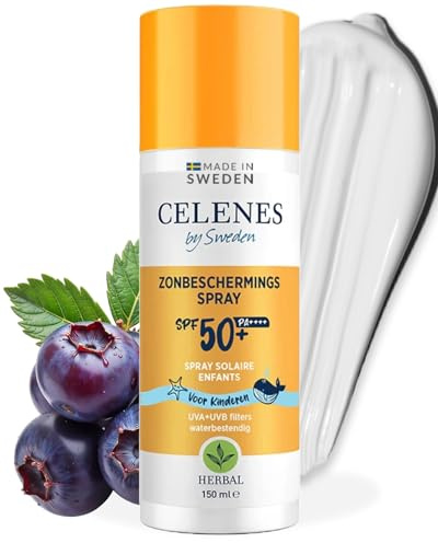 Celenes by Sweden Spray Solar SPF50 para Niños - Protección Mineral, Fórmula Herbal para Piel Sensible, Resistente al Agua, Sin Perfume, Parabenos ni Alcohol, 150ml