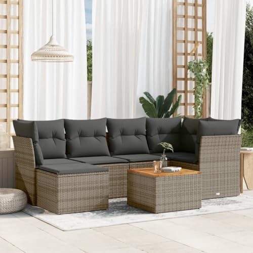 SECOLI Conjunto de muebles de jardín de ratán con espacio de almacenamiento XXL, muebles de terraza, sofá de salón, grupo de asientos de ratán, muebles de esquina, juego de muebles de balcón, color