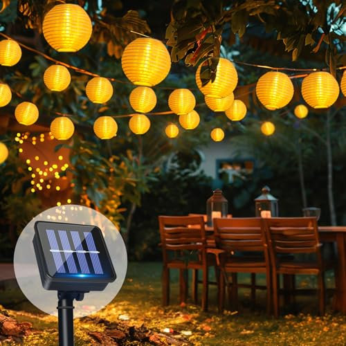 Guirlande Lumineuse Solaire Lanternes Extérieures, 8M 30 LED Guirlande Lampion Exterieur, 8 Modes IP65 Étanche Éclairage Solaire pour Décoration de Jardin, Terrasse, Balcon, Fête, Noël ( Blanc Chaud)