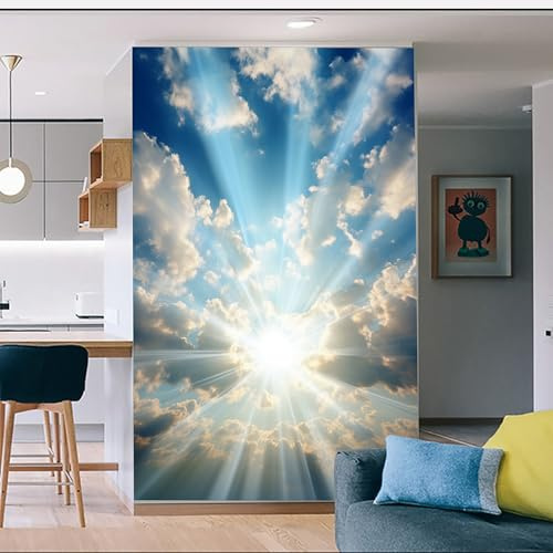 SIJIFACAI Murales de pared de tamaño personalizado, nubes coloridas, papel tapiz de nubes, autoadhesivo, extraíble, para despegar y pegar para baño