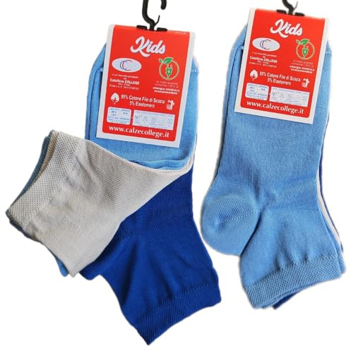 calze college - 12/6/3 Paia Calzini Filo di Scozia Bambino Sneakers, Calze Corte Bambina da Sopra la Caviglia, Ideali per Scarpe Basse, Manifattura 100% Italiana (24-28 6 Bimbo)