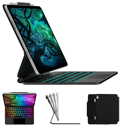 typecase Edge Keyboard Case for iPad 11th Gen A16 (2025) & 10th Gen 10.9 (2022) – Multi-Touch Trackpad, 11-Color Backlit Magic-Style Keyboard – Floating Magnetic Stand, Pencil Holder – Black