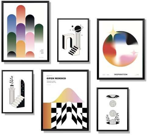 Winund set di 6 stampe da parete moderne 30x40 cm, SENZA CORNIZE, decorazioni muro per camera da letto, poster da parete, stampe quadri, stampa bianco e nero, quadro soggiorno, quadro camera da letto