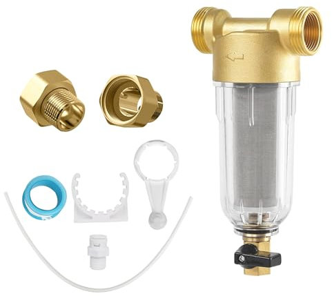 Backwash Filter Water Filter, Water Pre-Filter Sediment Filter, 100μm Reusable Spin-Down Sediment Water Filter, Flushable Fine Filter for Well Water Hose (1 - 3/4 Inch)