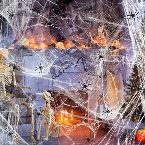 100 g, ragnatela per Halloween, decorazione per esterni, ragnatela, decorazione grande, bianca, decorazione spaventosa, ragnatela con 30 ragni, decorazioni per feste in giardino