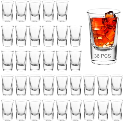 CYEER 36 Pièces Verres à Shot 3,5cl/35ml, Verres à Schnaps en Verre, Set de Verres Courts pour Vodka, Whiskey, Tequila, Espresso, Spiritueux, Bar, Fête