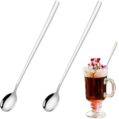 2 Pièces Cuillères à Latte Macchiato,Cuillère longue à Long Manche,Cuillères à Café en Acier Inoxydable à Long Manche à Cocktail,22,3 cm,pour Café Glacé,Acier inoxydable,Passe au.