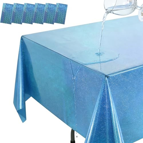 HaploS 6 PCS Tovaglia Glitter Blu Compleanno, Tovaglia Glitter 137×183 cm per Feste, Rettangolare, Decorazione Brillante per Compleanni, Baby Shower, Matrimoni, Eventi a Tema, Tavolo Buffet (Blu)