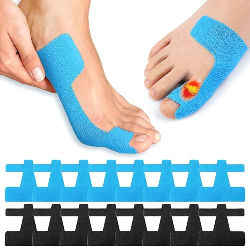 50 Pezzi Kinesiotape per Alluce Valgo, Pretagliato Nastro Kinesiologico Alluce Valgo in Cotone, Impermeabile Traspirante per Alleviare il Dolore (Nero + Blu)
