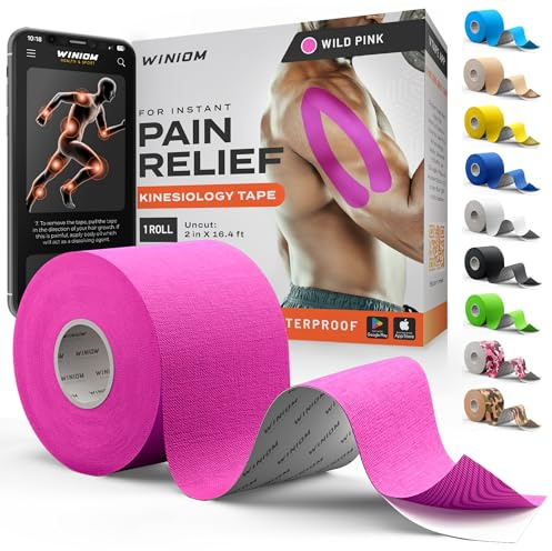 Kinesiology Tape-Incredible Support for Athletic Sports and Recovery+Free Taping Guide-Uncut 2 inch 16.4 feet Roll (Wild Pink + Free Taping Guide, Pack of 1)