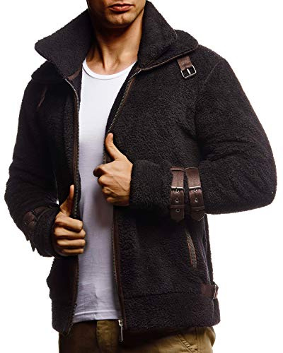Leif Nelson Sweatjacka för män, teddy, fleecejacka, fritidsjacka för män, teddyfleece, bikerjacka, svart övergångsjacka, ståkrage, LN20125, svart, S