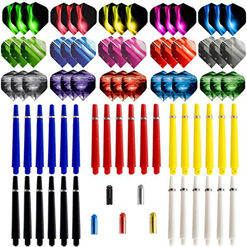 BIPY 75-pack dart-nylonstammar och 2D-flygningar set i 2BA medelstora nylonaxlar färgglada flygningar och O-ringar professionella darttillbehörssats perfekta tillbehör för dartspel inomhus