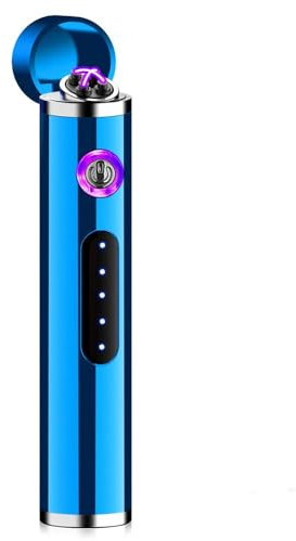 KIPIDA Mini Accendino Elettrico, Accendino USB Ricaricabile Antivento Elettronico Nero,Regalo Festa del Papà,Candele Antivento Doppio Plasma con Indicatore Della Batteria per Cucina Barbecue (Blu)