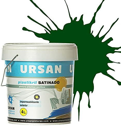 Ursan - Plastikril Satinado | Pintura Exterior Satinada - Pintura Impermeabilizante- Indicada para Fachadas con Alta Resistencia a Agentes Atmosféricos - VERDE MONTAÑA 4L