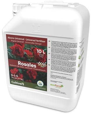 CULTIVERS Engrais Bio pour Roses 10 L. Engrais Liquide Feuilles Plus Vertes, Plus Grande Floraison et intensifie la Couleur. avec des macronutriments et des micronutriments. Engrais 100% Biologique