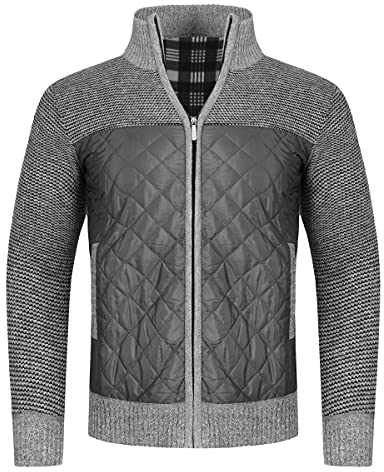 YOUTHUP Chaqueta de Punto Cárdigan para Hombre con Forro Polar Suéter Grueso Chaqueta de Invierno Cálida, Gris Claro, S