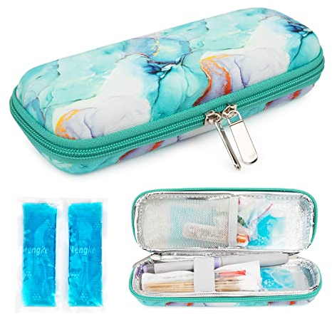 YOUSHARES Bolsa de Viaje para Diabéticos con 2 Bolsas de Gel Frio - Bolsa Enfriadora de Insulina Estuche de Insulina para Diabéticos Nevera Insulina (Verde Mármol)