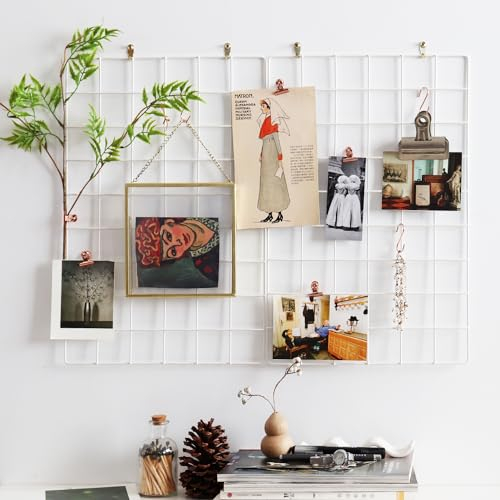 PEAUARL Metal Mesh Wall Grid Panel for Photo Display,Message Board,Size: 17.5 x 11.8,Pack of 2 (White)