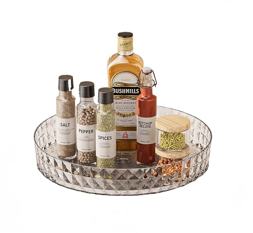 SVOCK Kühlschrank Organizer Drehteller, Gewürzkarussell Drehbar Küchenorganizer, Dreh Organizer Modern Transparent, Modern Transparent Multifunktional Drehscheibe Kühlschrank Getränke Organizer