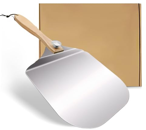 Eidoct Folding Pizza Peel 12 Inch, Aluminum Perforated Pizza Paddle with Detachable Wood Handle, 12 x 14 Anodized Aluminum Pizza Turning Peel for Homemade Pizza, Bread, Pie