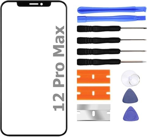 S&L ENTERPRISE Front Glass Replacement Repair Kit Compatible with iPhone 12 Pro Max – 6.7 inch 2020 Front Lens Screen Incl. Tool Kit