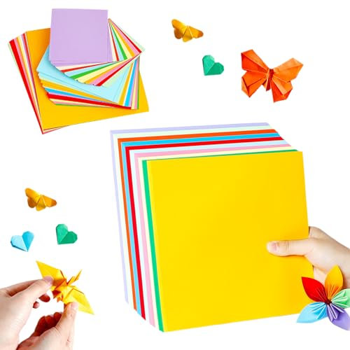 300 Blatt Buntes Origami-Papie, Buntes Papier,20x20 & 15x15 & 10x10CM Doppelseitig Bastelpapier Bunt,Papier Basteln für DIY Bastelprojekte für Kinder