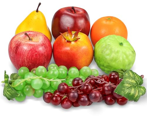 Lorigun 8 Pcs Fake Fruit, Artificial Fruit for Decoration Home, Faux Fruit Tropical Decortion Party, Simulation Fruit Prop for Photoshoot, Fake Apples Oranges Grapes Decor