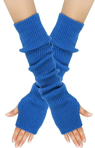 Aniyan 1 Paar Armstulpen Damen Lang, Fingerlose Handschuhe Damen Winter Strick Armwärmer Weiche Armstulpen Warm Arm Sleeve Handstulpen Blau