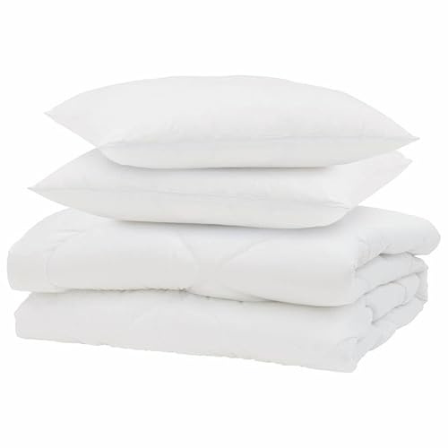 Eleganz Coperta estiva con cuscino, 3 pezzi, in microfibra, colore bianco, per notti calde, traspirante e facile da pulire, perfetta per camere degli ospiti e l'estate