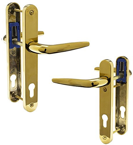 UPVC Door Handle Trojan Sparta 92PZ Sprung Double Glazing Pair Set PVC (Gold (Short Backplate))