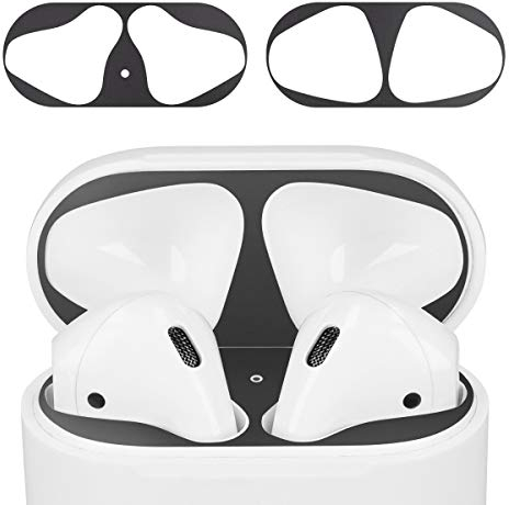 kwmobile 2x Antipolvere compatibile con Apple Airpods 1 & 2 - protezione interna parapolvere - Sticker antisporco auricolari nero
