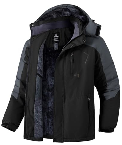 Wantdo Chaquetas de Hombre Esquí Aislante Impermeable Parka Gris Oscuro L