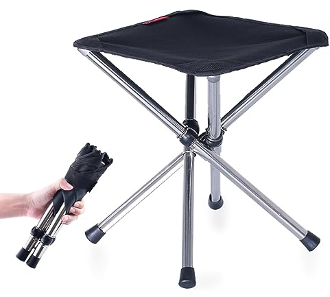 Azarxis Folding Stool Camping Foldable Stool Portable 4-Legged Chair Lightweight for Fishing BBQ Picnic Outdoors Indoors Kitchen (Black - S)