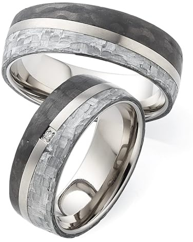 123traumringe Eheringe Set in Carbon & Titan I Partnerringe mit Brillant & Etui I Gravierbare Eheringe mit Ringgröße 50-74I Hochwertige Verlobungsringe in 7 mm Breite & 2 mm Stärke I S86