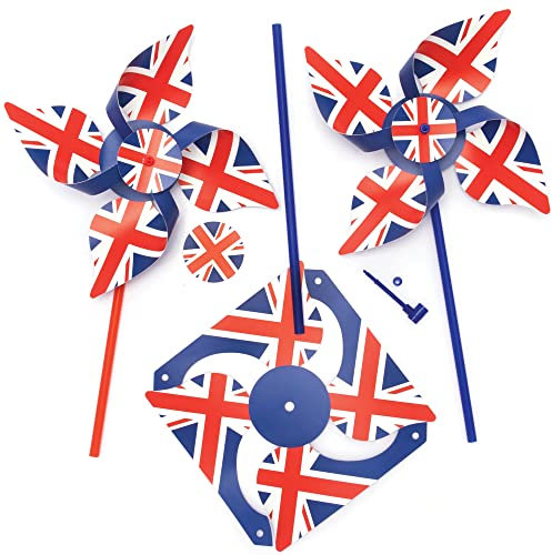Baker Ross PJ130 Union Windmill Kit for VJ Day 80th Anniversary - Pack of 6, British Craft and Party Bag Filler for Kids