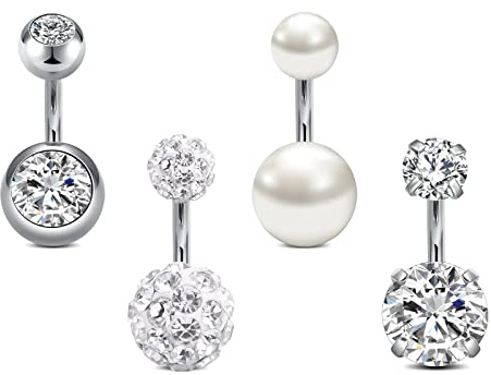 Rajnard Piercing Ombligo 14G 6mm Acero Quirúrgico CZ Cuenta Diamante Piercing Ombligo Joyas para Mujeres Hombres