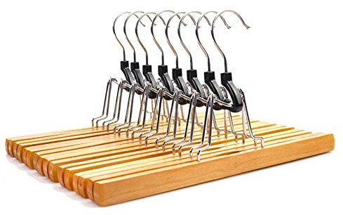 Flisdtry Lot de 8 cintres en bois antidérapants avec clip antirouille pour pantalons, jupes et pantalons Finition