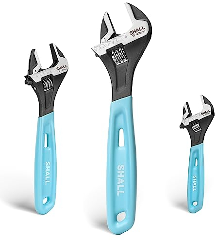 Shall Verstellbarer Schraubenschlüssel, 3-Teilig Rollgabelschlüssel Set.(6/150mm, 8/200mm y 10/250mm), mit gepolstertem Griff, lasergeätzt für Zuhause