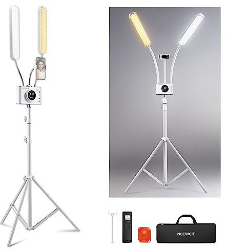 NEEWER Esthetician light with Phone Holder & Travel Bag Kit, Support 2.4G/PC/MAC Control & Separate Control of 2 Light Heads, CRI98+ Bi Color Stepless Dimmable Tattoo Light Lash Lamp, BH40B (UK plug)