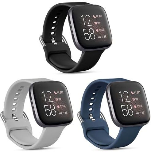 AXFEE Armband kompatibelt med Fitbit Versa 3/4/Sense/Sense 2, Fitbit Versa 2/Versa Lite/SE, justerbart ersättningsarmband, mjuka sportband för kvinnor och herrar, small/large