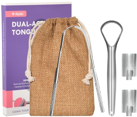 Y-Kelin 2 Pcs Stainless Steels Tongue Scrapers with Storage Bag&Hooks, Metal Tongue Scrapers for Adults,for Oral Care, Fresh Breath and Clean Tongue（U-Shaped and Open Type）