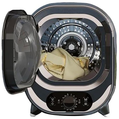 Qiang 450W Sèche Linge Portable,SéCheur Tambour Acier Inoxydable 0.8 Kg,2 Modes de Séchage,35 décibels,Autoportant/sous Comptoir,pour Appartement,Dortoir,Electroplatedblue