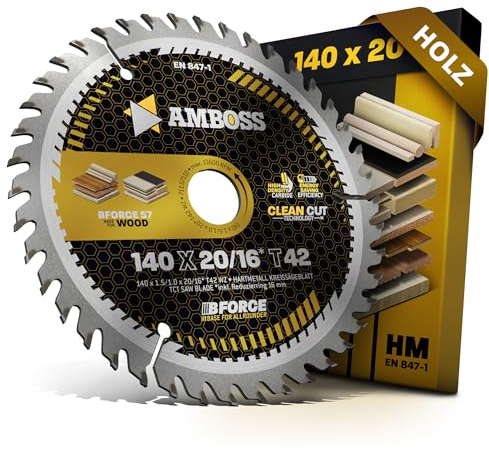AMBOSS lame scie circulaire 140x20mm (bois) - lame de scie 140 avec 42 dents - lame scie circulaire Ø 140 mm - compatible DeWALT DC373N. DCS373M2. DCS512P2-QW