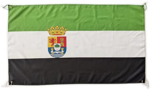 Bandera Extremadura Grande 150x90cm, Bandera Extremadura para Balcon con 4 Ojales y 4 Bridas, Banderas de Extremadura Grandes para Eventos Deportivos