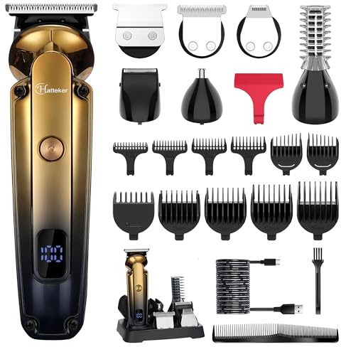 Hatteker Men's Beard Trimmer Kit Electric Razor Shaver Professional Hair Clipper with Zero Gapped T-Blade Nose Ear Beard Body Trimmer for Men Waterproof Cordless Grooming Kit 6 in 1