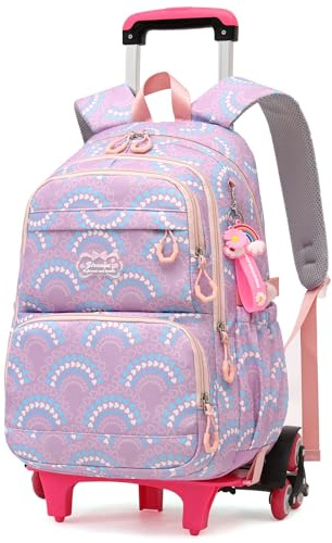 Amythe Cartable à roulettes pour Filles de 9+ Ans, Sac à Dos Scolaire Trolley de 16 Pouces, Sac D'école Primaire Décontracté avec Chariot pour L'école/Voyages, 6 Roues -Violet