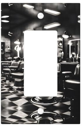 Barber Shop - Cubiertas de salida de impresión de estilo monocromático, 1 placa de pared de tamaño estándar, cubiertas de placas frontales de policarbonato de doble salida