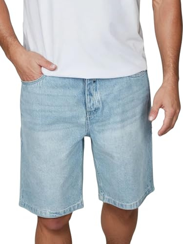 riverso RIVAshton Pantalones cortos para hombre, corte holgado, pantalones cortos de verano, mezclilla, algodón, monocolor, azul, gris, S, M, L, XL, XXL, Azul Claro Denim (L185), XL